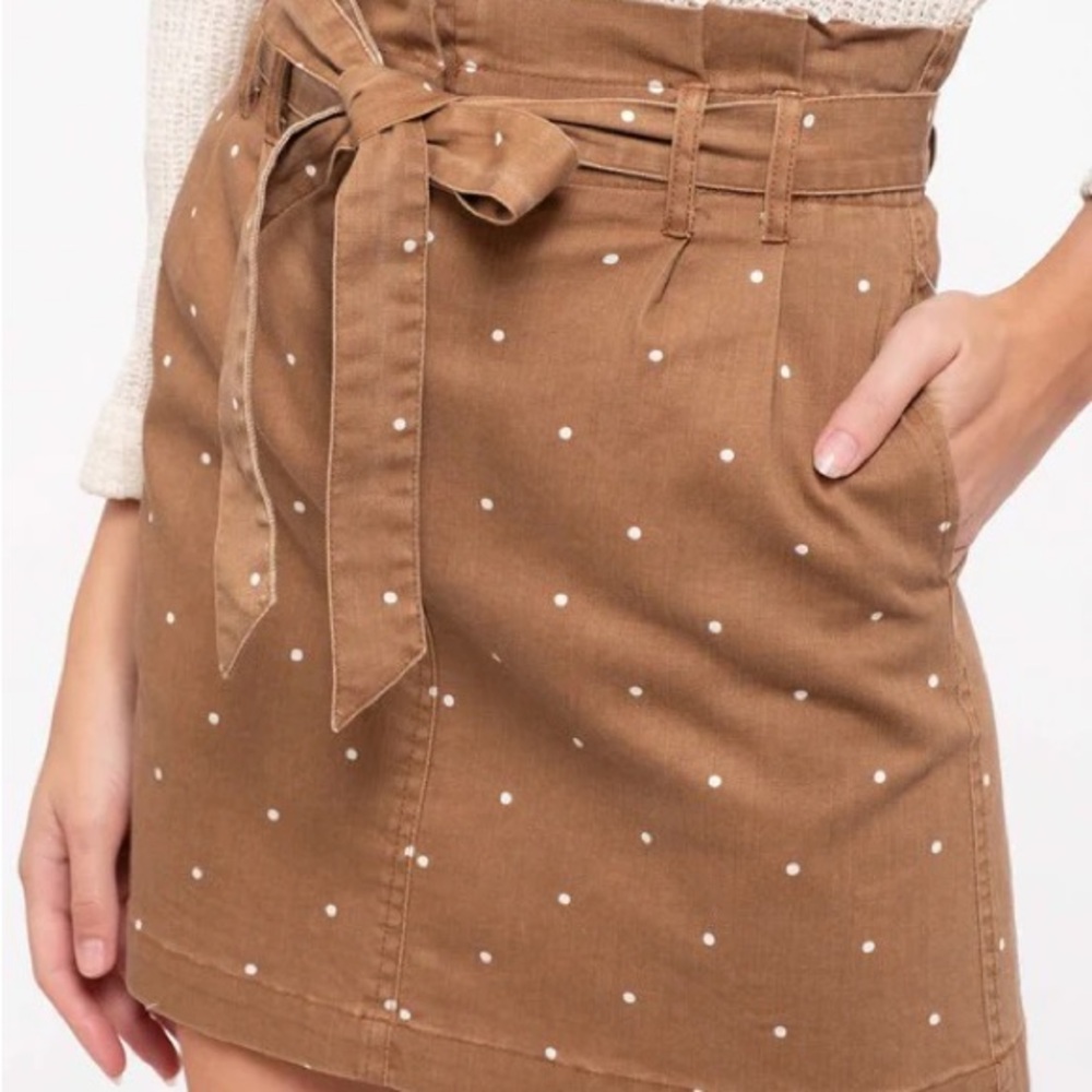 Tie Waist Tan Polka Dot Mini Skirt